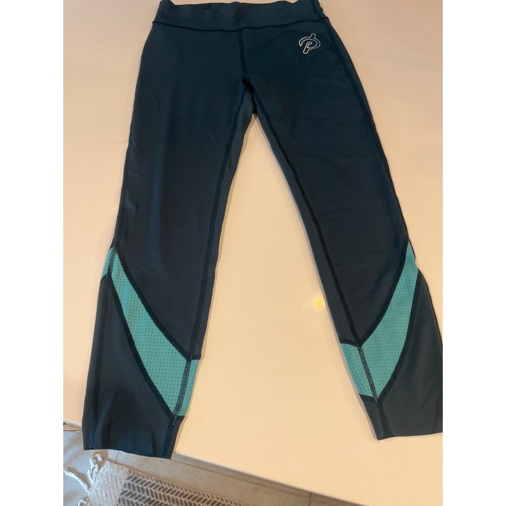 Peloton Womens Blue & Teal Athletic Leggings L Nylon/Spandex Mesh Panels